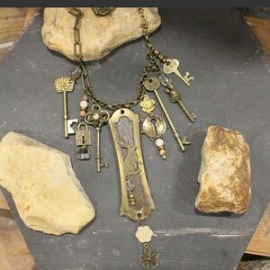 NEW - 1 LEFT - The Hasty Hare Charm'd Statement Necklace  Brass Key Charm